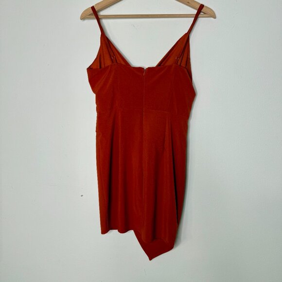 Blue Blush | Asymmetrical Burnt Orange Spaghetti Strap Cocktail Dress - S - Picture 2 of 6
